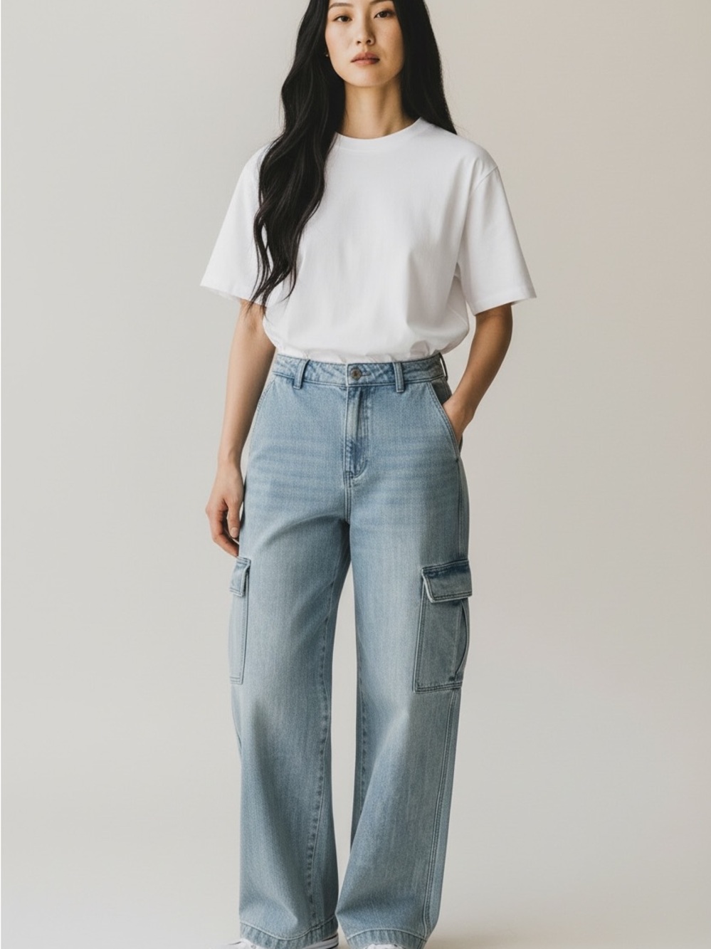 MICHAEL KORS Wide Leg Cargo Jeans - Blue, size 8 Womens